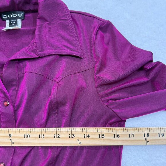 VTG Y2K Bebe Iridescent Snap Front Top Fuchsia Retro Glam Cowgirl Retro Size M - Picture 10 of 12